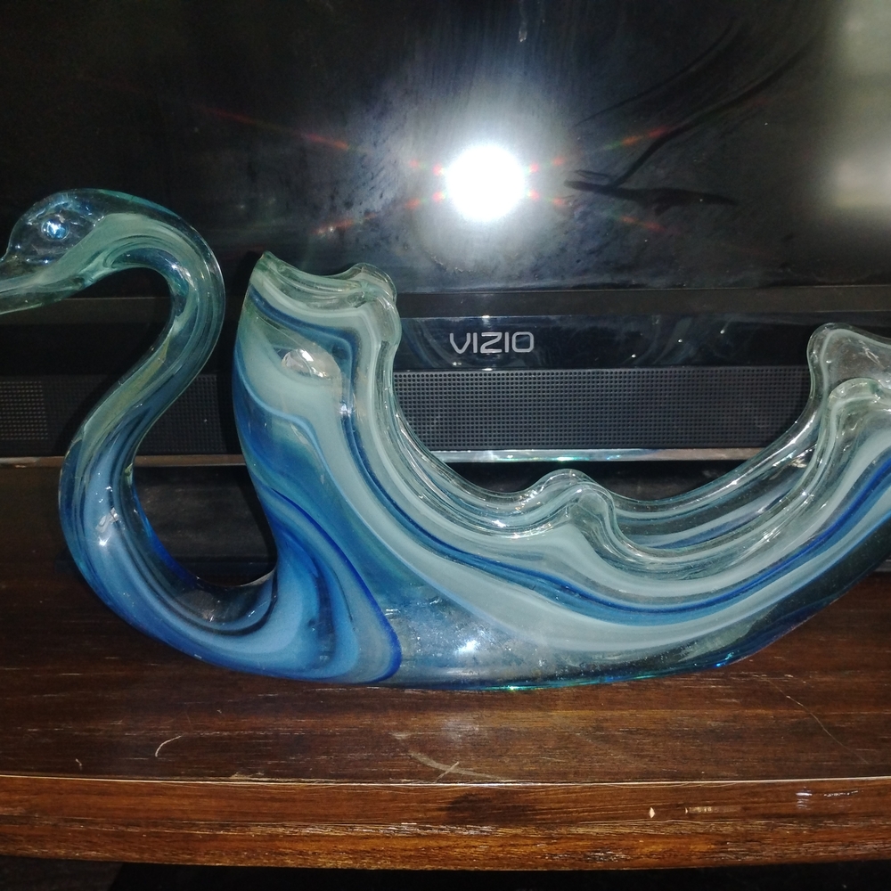 Elegant Blue Glass Swan Sculpture